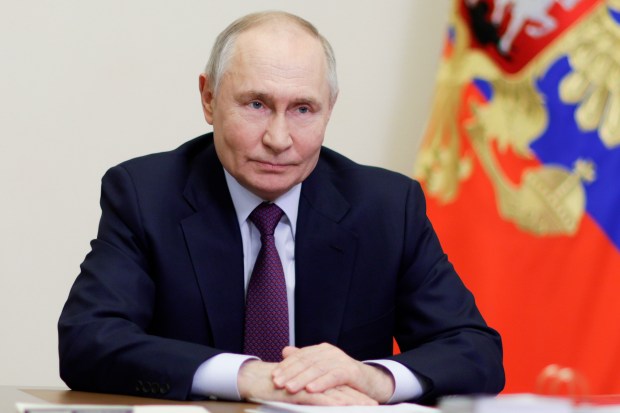 Russian President Vladimir Putin holds a video conference meeting with Bryansk Region Governor Alexander Bogomaz at the Novo-Ogaryovo state residence outside Moscow Russia, last week. (Gavriil Grigorov, Sputnik, Kremlin Pool Photo via AP)