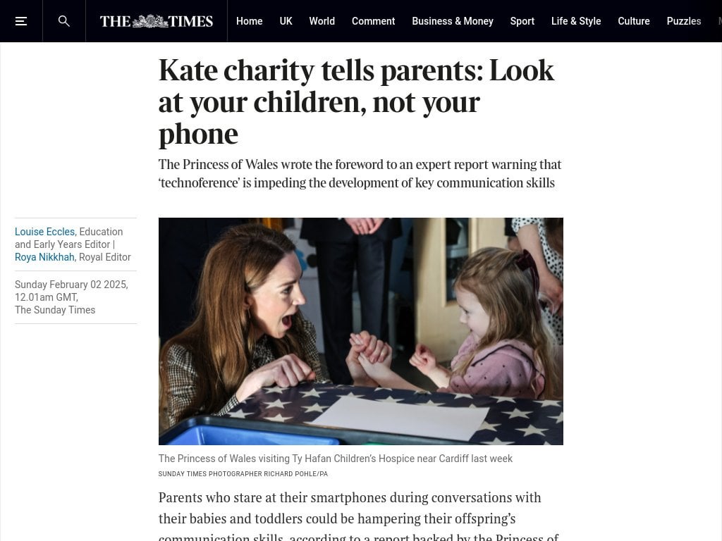 Kate charity tells parents: Look at your children, not your phone