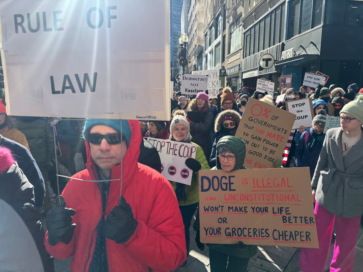 People march in a protest on Boston Common. (Erin Clark/Globe Staff)