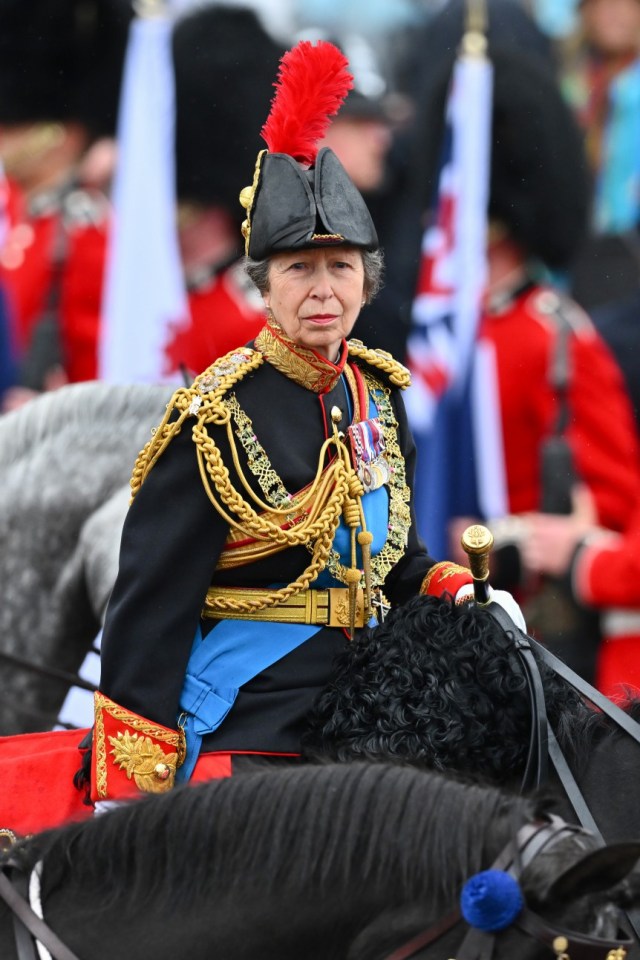 Princess Anne on horseback at the Coronation of King Charles III and Queen Camilla.