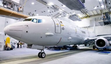 Germany's first P-8A Poseidon maritime patrol aircraft fully painted at Boeing's Seattle facility
