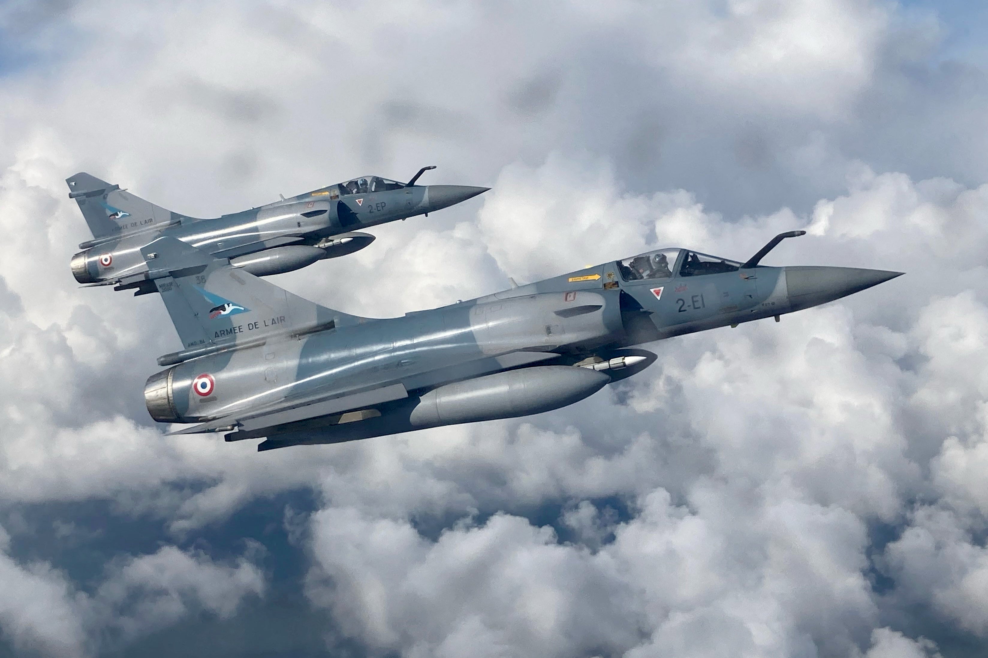 A picture shows French Mirage 2000 fighter jets flying over Estonia