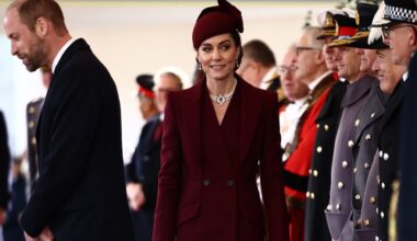 Prince William, Prince of Wales and Catherine, Princess of Wales greet dignitaries as she arrives to form part of a Ceremonial Welcome at Horse Guards Parade during day one of The Amir of the State of Qatar's visit to the United Kingdom on December 3, 2024 in London, England.