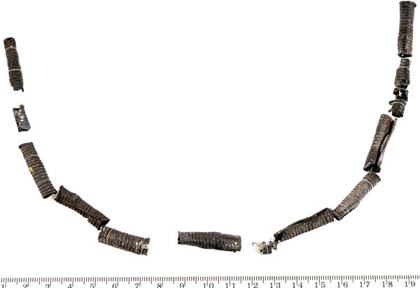 Lead tube necklace from the early Iron Age (800–500 BCE) discovered in a cemetery in Jankowice, Lesser Poland. Credit:  R. Czech-Błońska