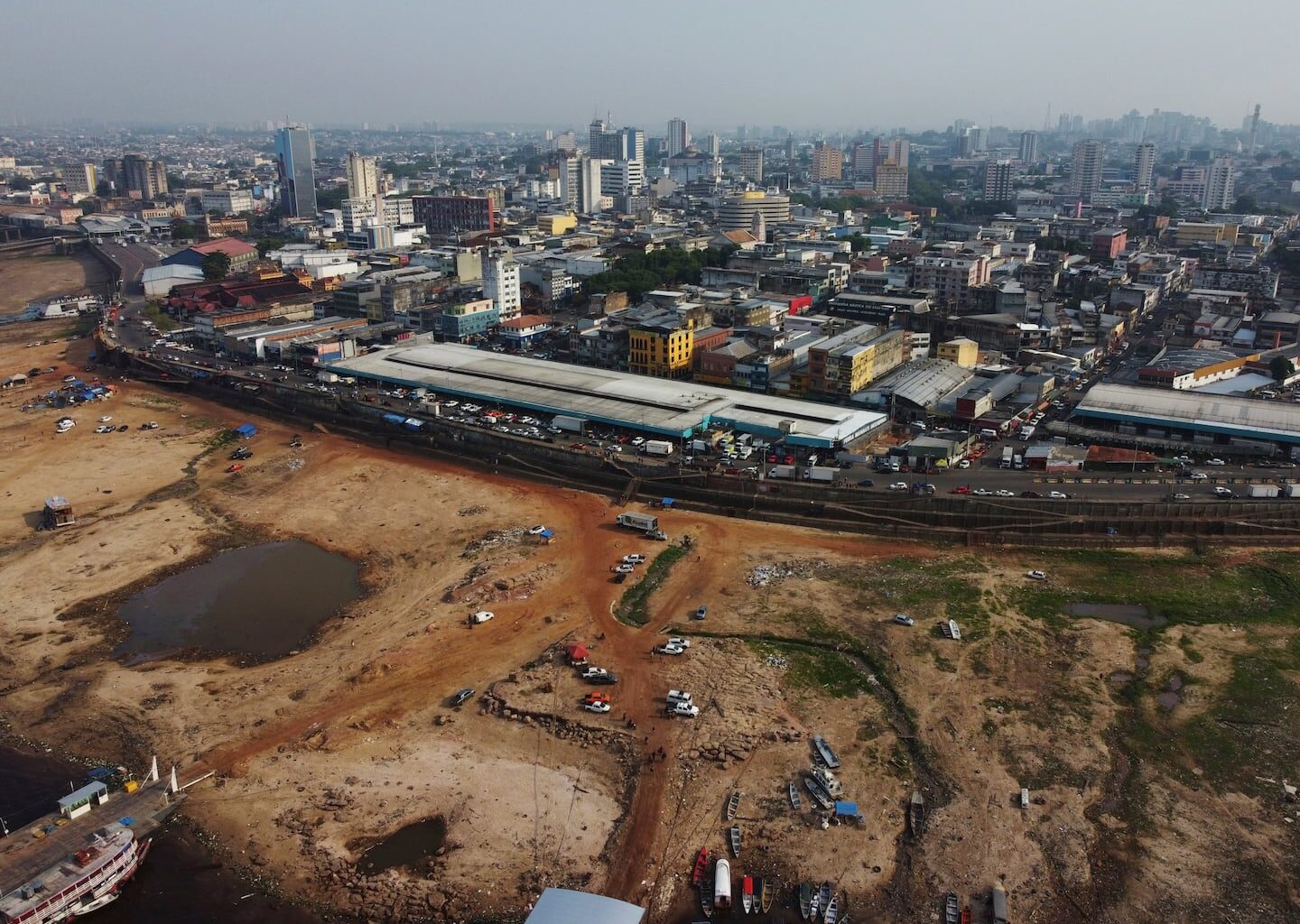 Part of the Negro River is visible amid a severe drought in Manaus, state of Amazonas, Brazil on Sept. 25, 2024.