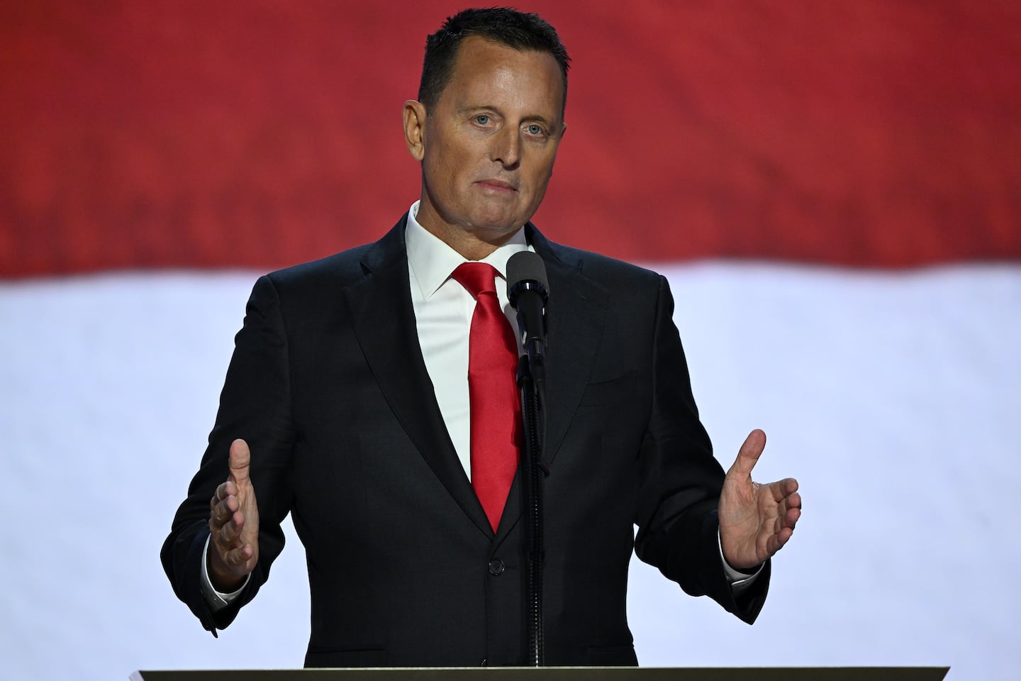 Richard Grenell, the former acting director of national intelligence, speaks on the third night of the Republican National Convention at the Fiserv Forum in Milwaukee, July 17, 2024.