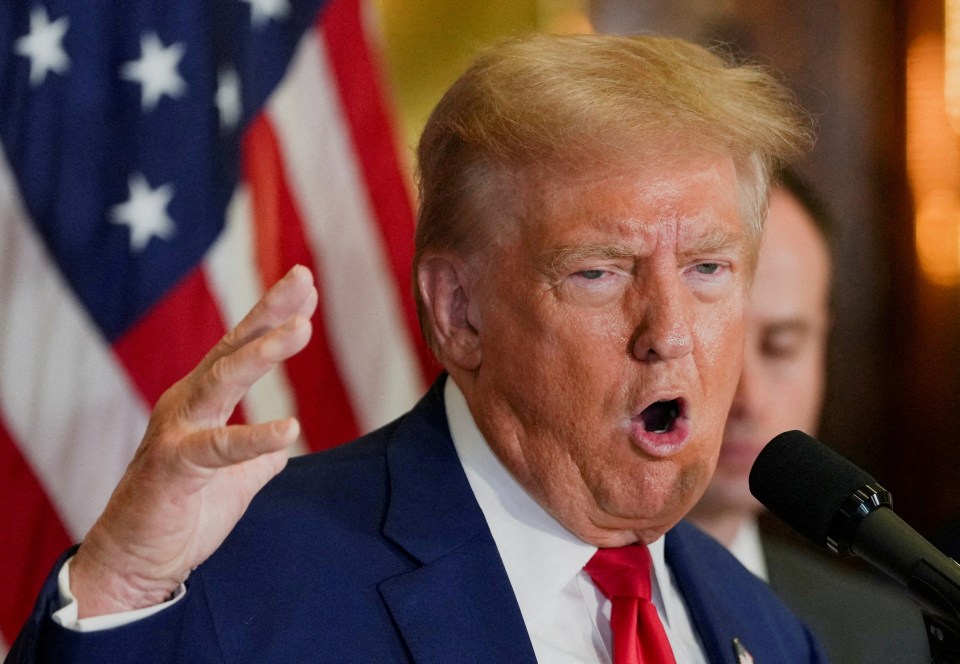 Donald Trump speaking at a press conference.