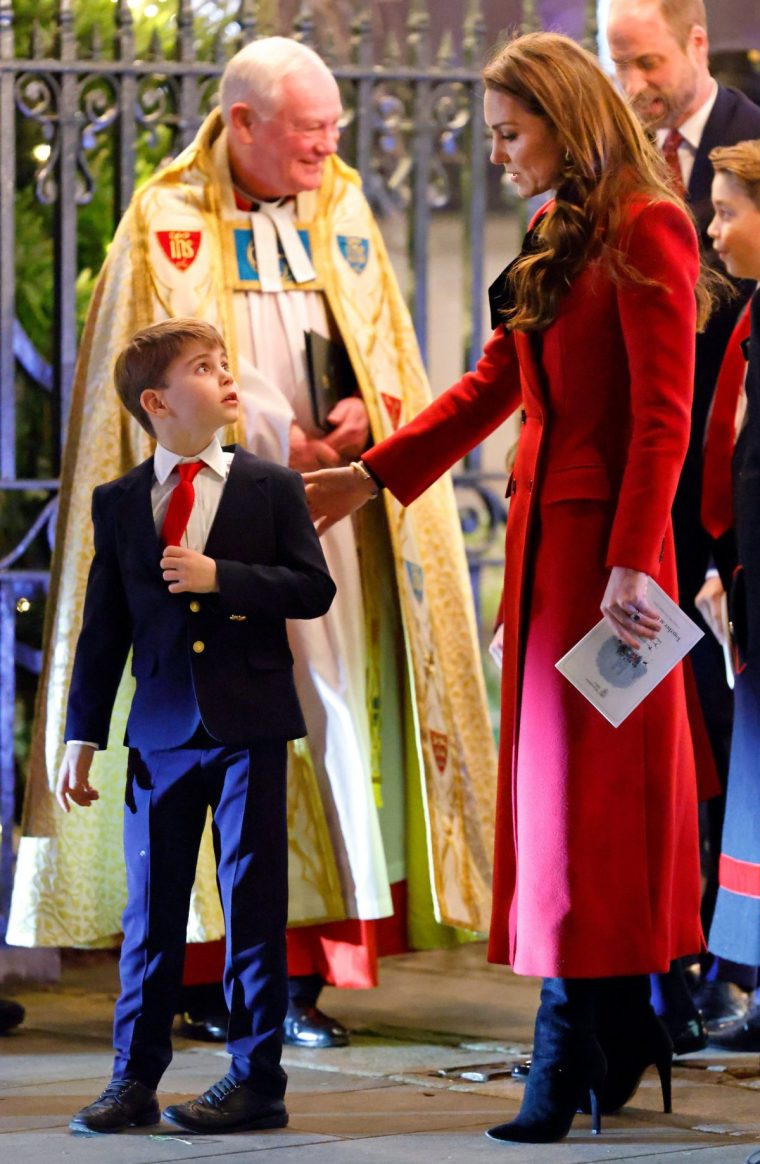 LONDON, UNITED KINGDOM - DECEMBER 06: (EMBARGOED FOR PUBLICATION IN UK NEWSPAPERS UNTIL 24 HOURS AFTER CREATE DATE AND TIME) Prince Louis of Wales and Catherine, Princess of Wales attend the 'Together At Christmas' Carol Service at Westminster Abbey on December 6, 2024 in London, England. Spearheaded by The Princess of Wales, and supported by The Royal Foundation, the theme for this years' 'Together At Christmas' service is the importance of love and empathy, and how much we need each other, especially during the most difficult times of our lives. The service also highlights remarkable individuals from across the UK who have demonstrated extraordinary kindness, empathy, and support within their communities. (Photo by Max Mumby/Indigo/Getty Images)