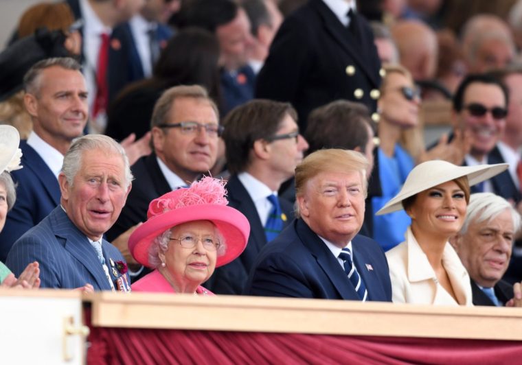 PORTSMOUTH, ENGLAND - JUNE 05: Prince Charles, Prince of Wales, Queen Elizabeth II, US President Donald Trump and US First Lady Melania Trump attend the D-Day75 National Commemorative Event to mark the 75th Anniversary of the D-Day Landings at Southsea Common on June 05, 2019 in Portsmouth, England. (Photo by Karwai Tang/WireImage)