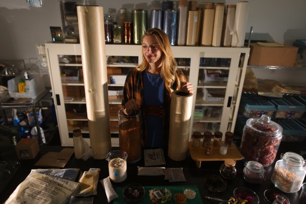 Sway co-founder and CEO Julia Marsh in her company lab on Wednesday, Nov. 27, 2024, in San Leandro, Calif. Bay Area startup, Sway the Future, is producing a plastic alternative out of seaweed. (Aric Crabb/Bay Area News Group)