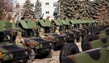 A lineup of US-donated Humvees to Moldova