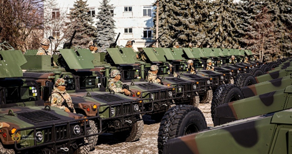 A lineup of US-donated Humvees to Moldova