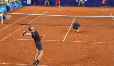 Andy Murray and Dan Evans in action for Great Britain.