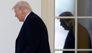 President Trump walks from the Oval Office to board Marine One as he departs from the South Lawn of the White House, Friday, Feb. 14, 2025, in Washington.