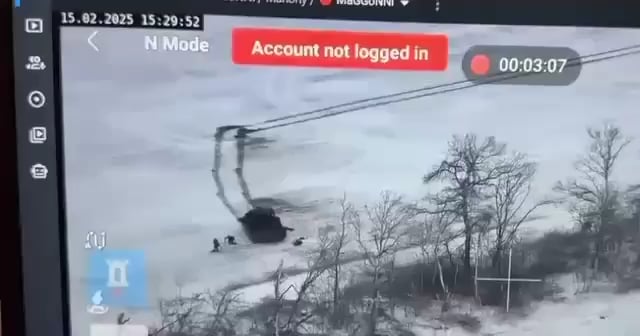 Russian T-72 runs over own soldier after taking mortar fire near Pokrovsk. Published February 2025