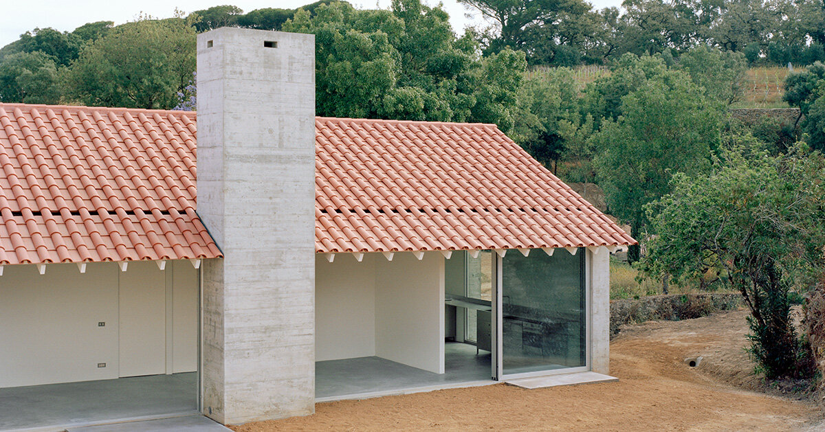arquitectura-G combines concrete garage with residence beneath tiled roof in portugal