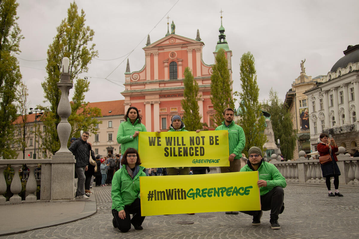 Global Week of action - Solidarity against Energy Transfer Lawsuit - Slovenia. © Petra Godeša / Greenpeace