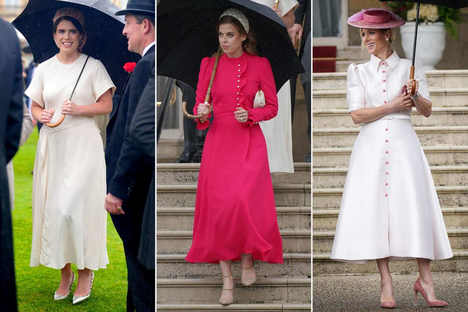 Princess Beatrice, Princess Eugenie, Zara Tindall Coordinate in Pink at Garden Party