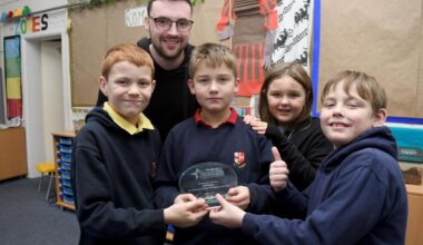 Great and Green Award winners St Chad's CofE Primary School - Haydn Bettles, lead outdoor learning teacher, and some of the pupils