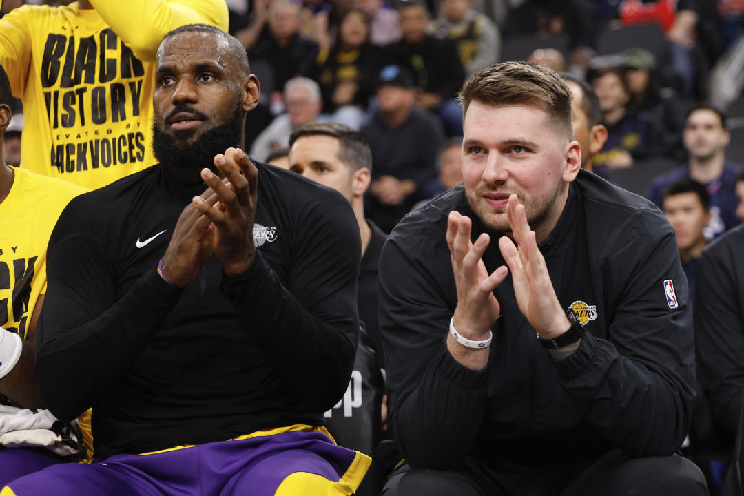 It's for real. LeBron James and Luka Dončić are teammates. (AP Photo/Kevork Djansezian)