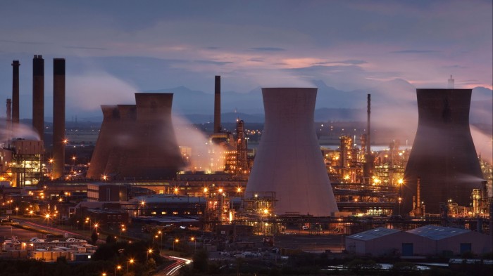 Vapor rises from the Grangemouth Refinery