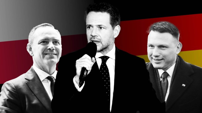 Karol Nawrocki, left, Rafal Trzaskowski, centre,  Slawomir Mentzen, right