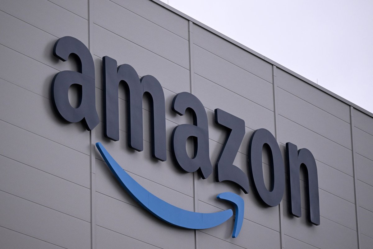 The logo of Amazon on building