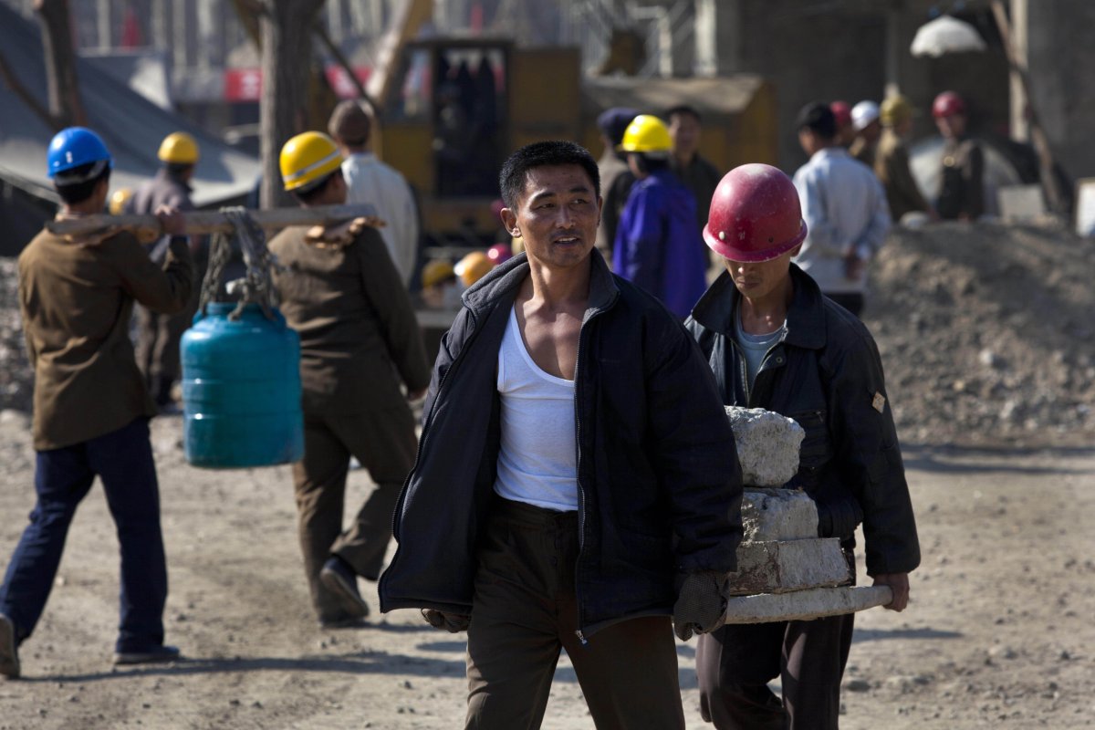 North Korean Construction Workers in Pyongyang