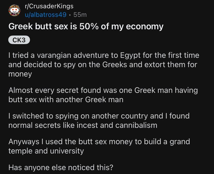Greek butt sex is 50% of my economy