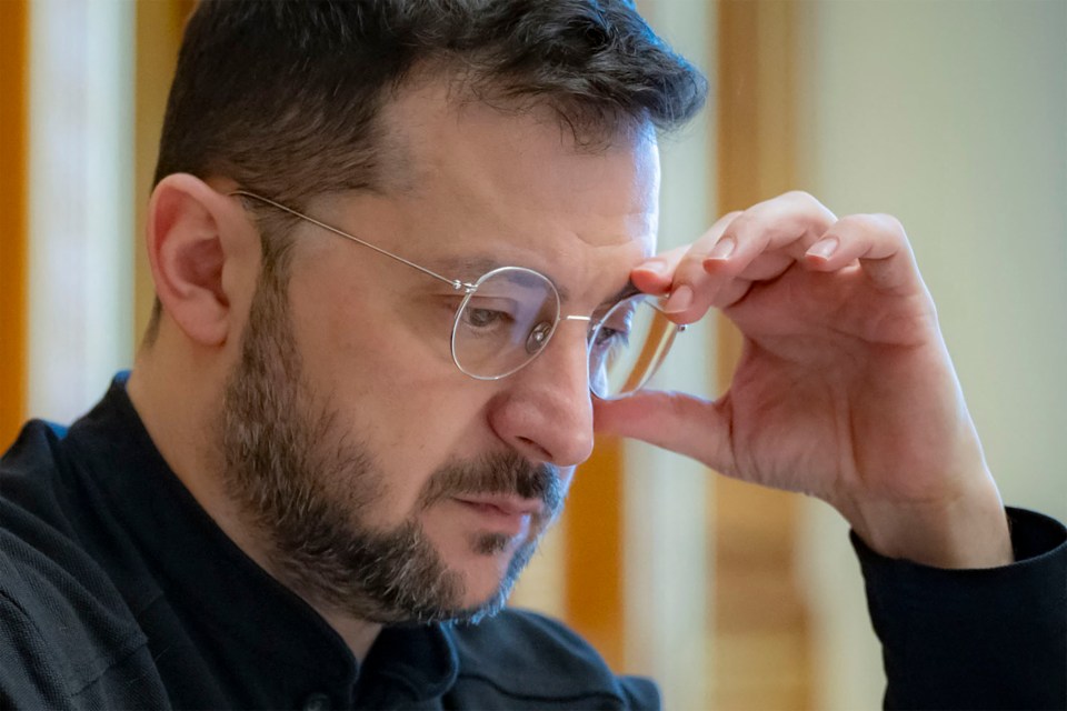 Volodymyr Zelensky on a phone call.