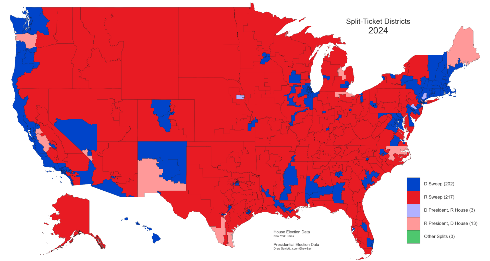 [OC] Split-ticket districts in the 2024 US presidential election