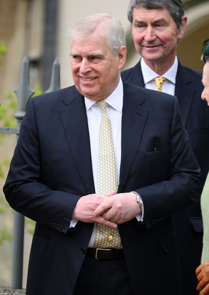 Prince Andrew, Duke of York, departing an Easter service.