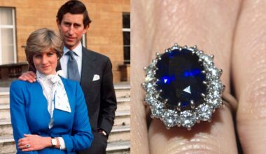 Lady Diana Spencer and then Prince Charles during their engagement announcement, princess diana Ceylon sapphire engagement ring, kate middleton engagement ring