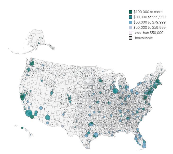 How is does income and inequality differ in each U.S. county? [OC]