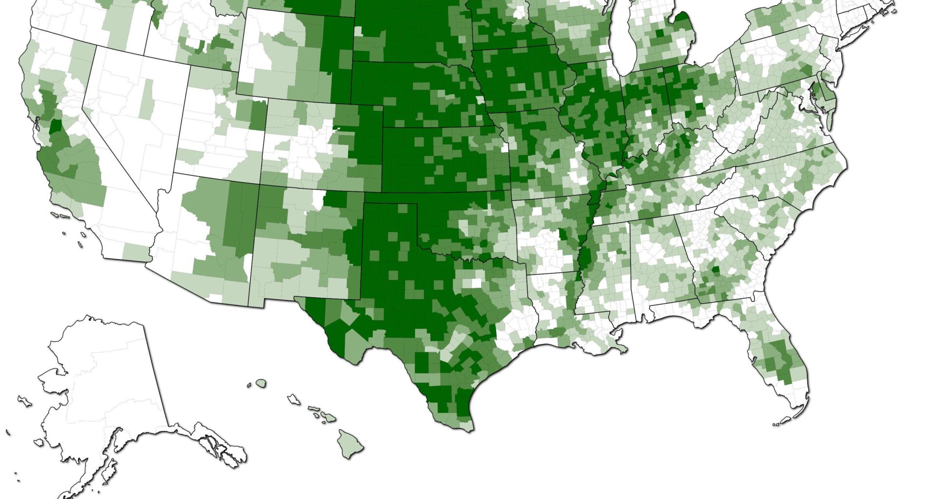 [OC] Map of Farmland in the US