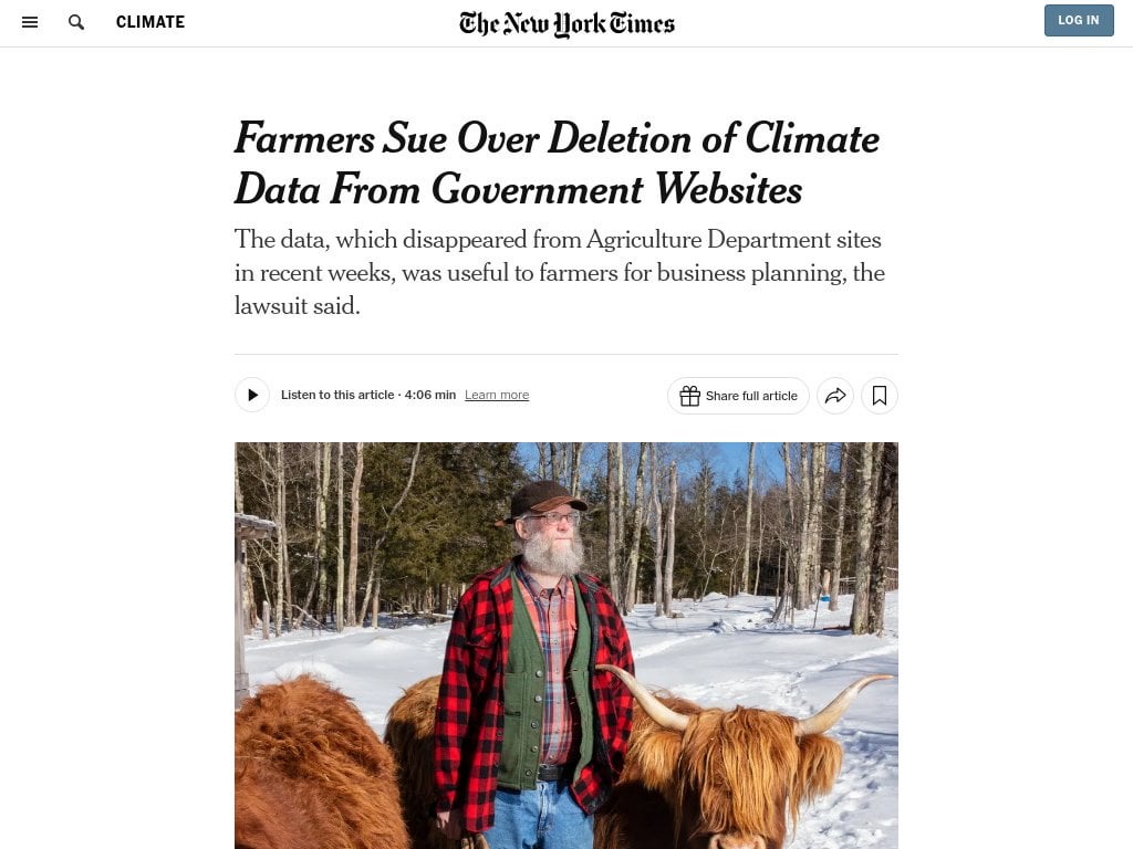 Farmers Sue Over Deletion of Climate Data From Government Websites