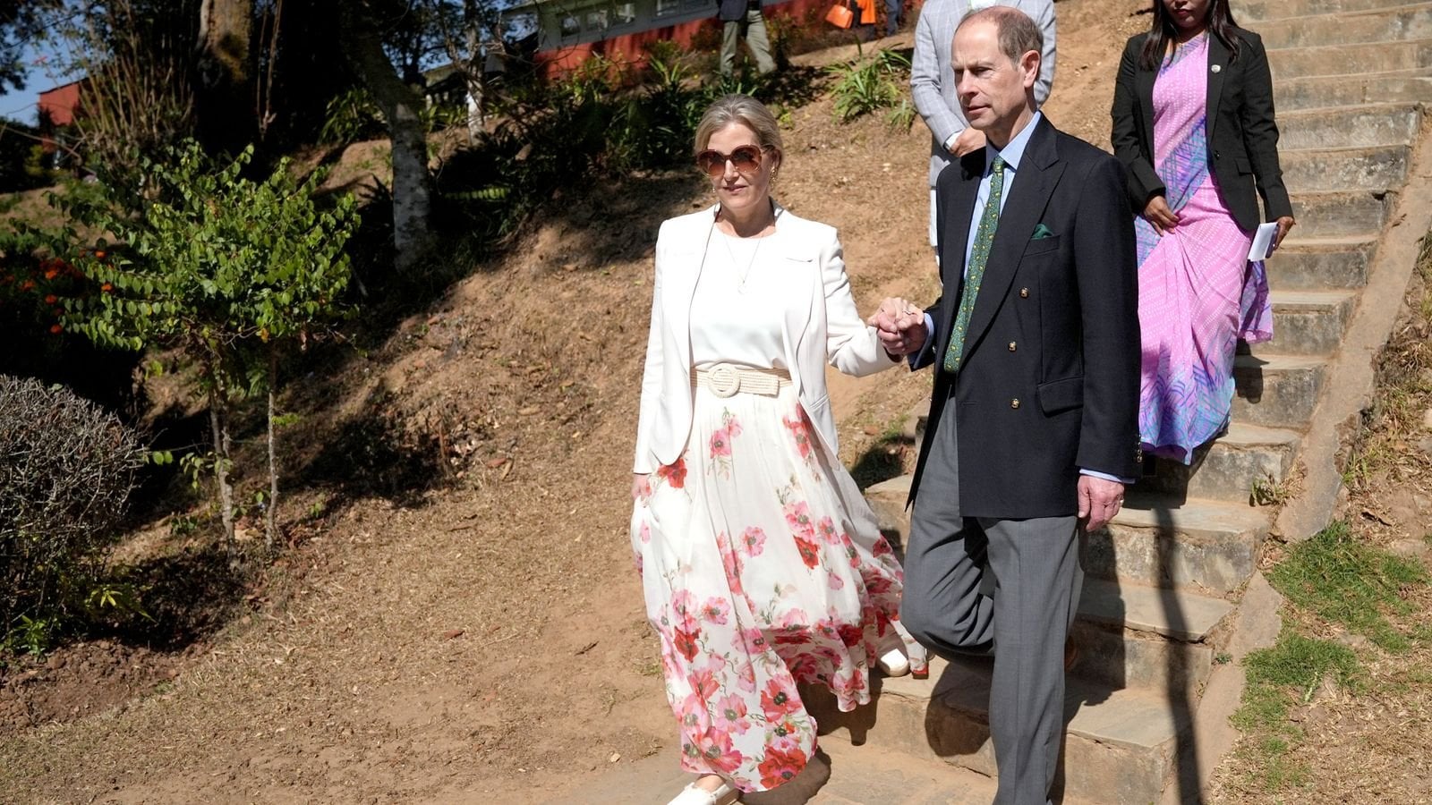 Prince Edward and Sophie hold hands during Nepal tour as they visit spot where late Queen and Prince Philip planted trees