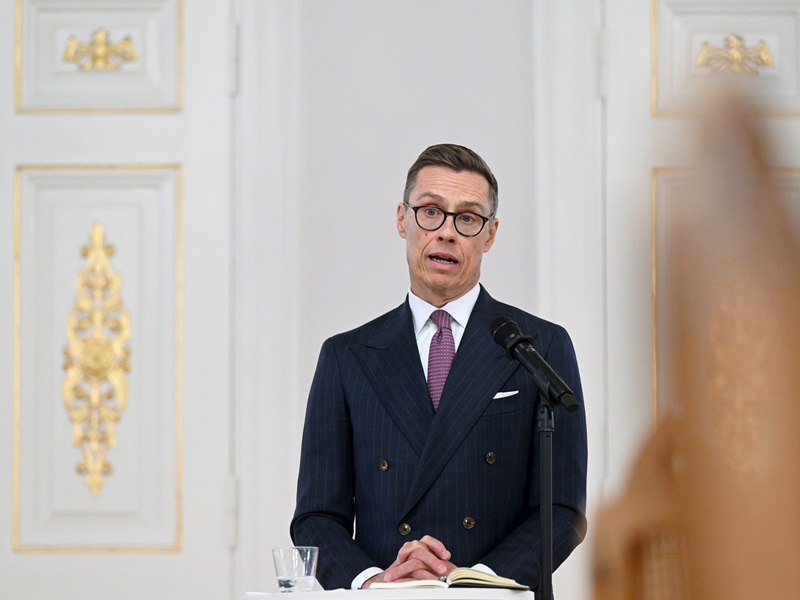 President Alexander Stubb talked to members of the Finnish Association of Political Journalists in the Presidential Palace in Helsinki on Thursday, 30 January 2025.
