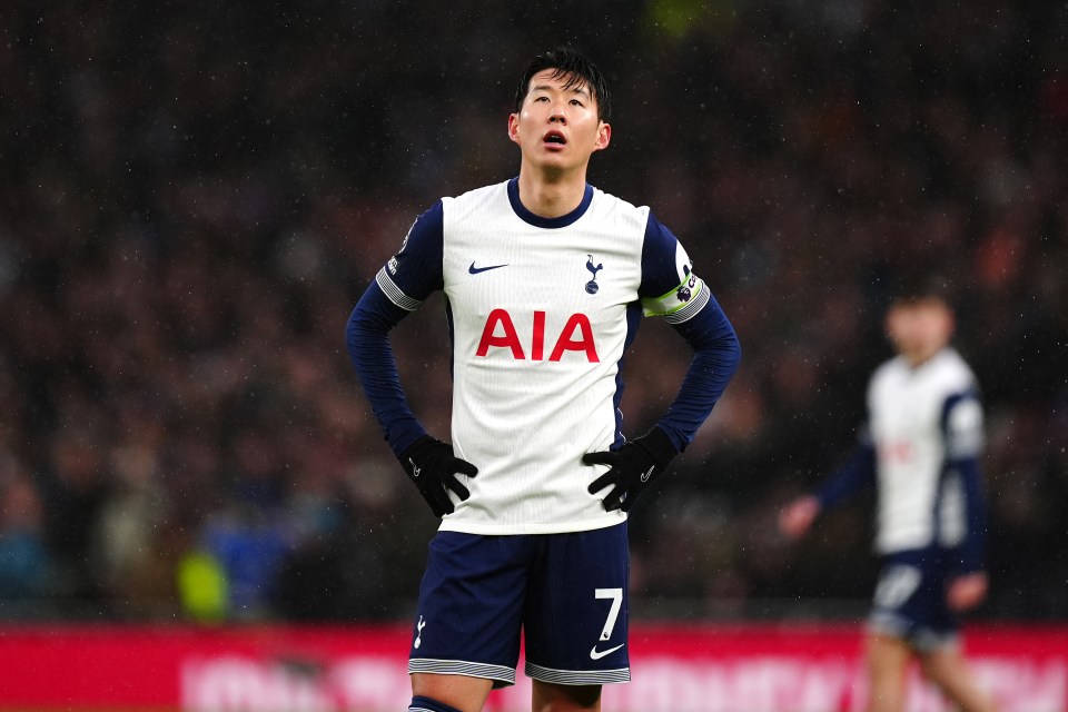 Son Heung-Min looking frustrated during a soccer match.