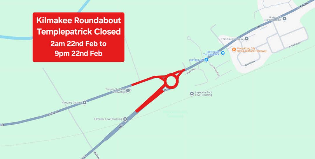 Kilmakee Roundabout closed - (Belfast International Airport travel)