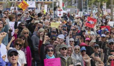 Hundreds rally in Long Beach to protest President Trump and Elon Musk