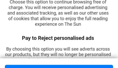 So I went onto The Sun website (unfortunately) and found myself getting a cookie message, which isn't unusual nowadays. But my only options were to accept cookies or PAY to reject... I'm almost certain websites are required to allow you to reject cookies, without it being locked behind a pay wall...