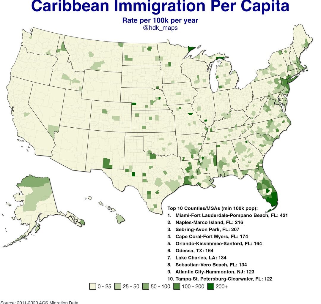 [OC] Caribbean Immigration to the US