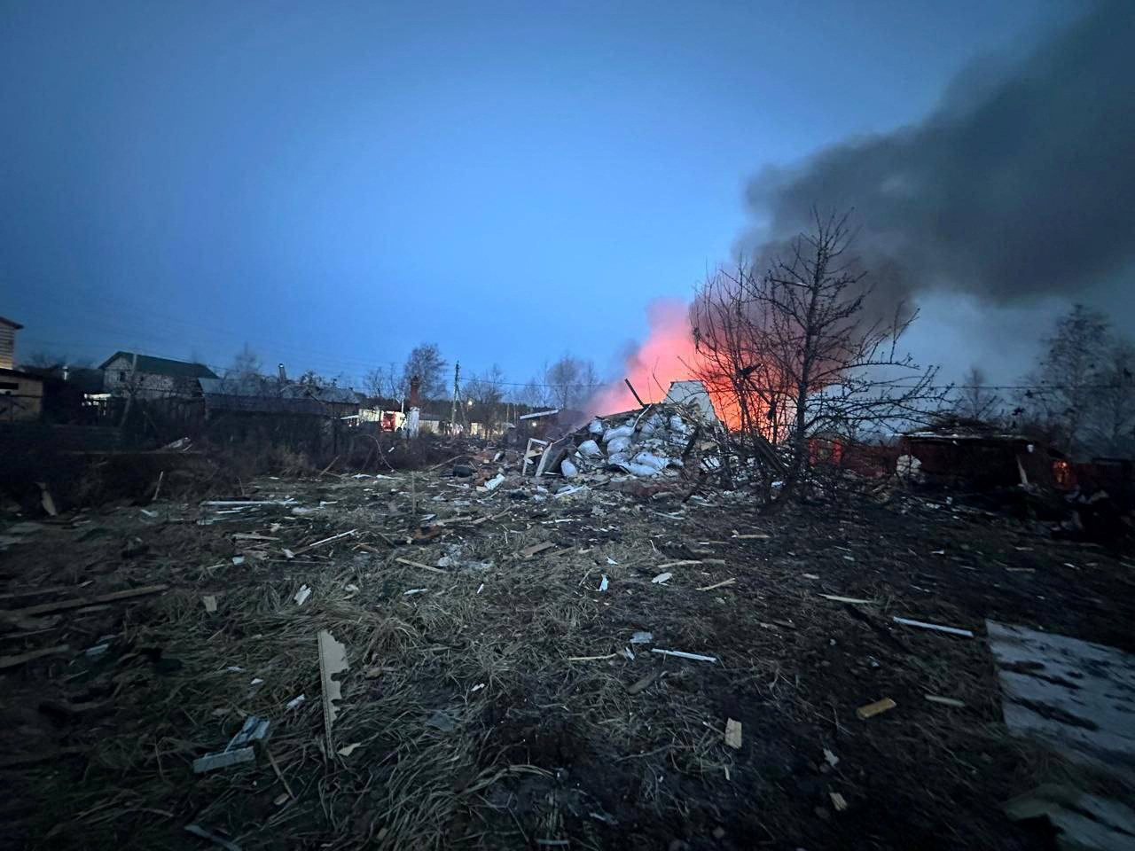 Aftermath of a drone attack on a residential house in the Moscow region.