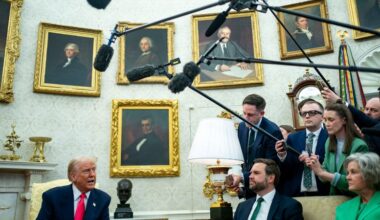 Flags, figurines and gold everywhere: Trump transforms the Oval Office into a gilded gallery