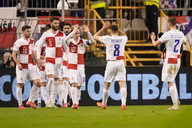 Croatia’s players celebrate their side’s first goal