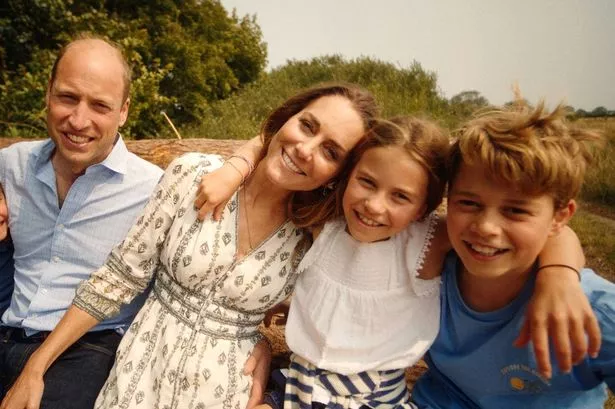 Catherine, The Princess of Wales with her family Prince William, Prince George, Princess Charlotte and Prince Louis (far left)