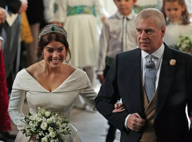 Princess Eugenie of York arrives with her father Prince Andrew, Duke of York, ahead of her wedding 