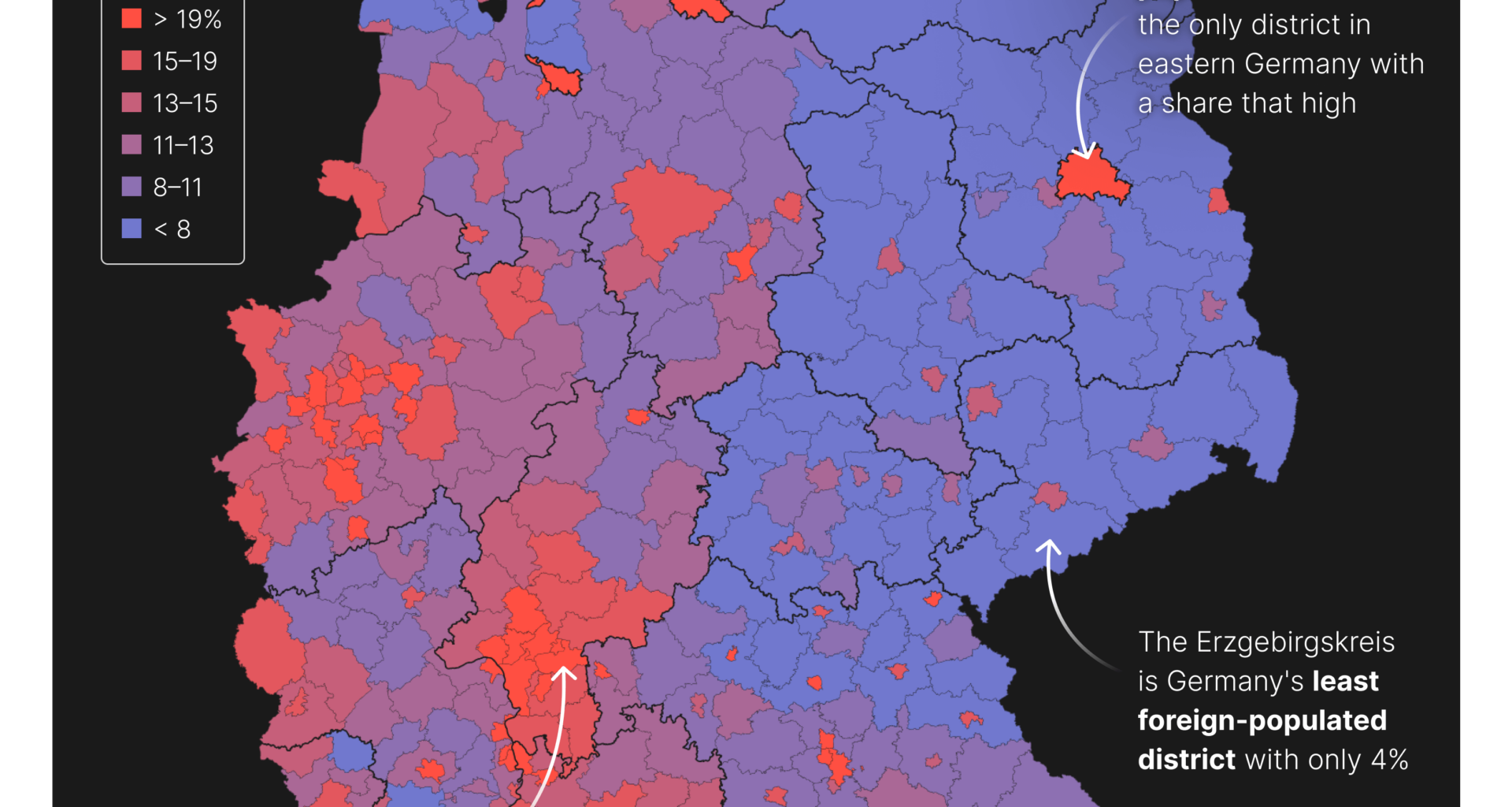 [OC] Distribution of Migrants in Germany