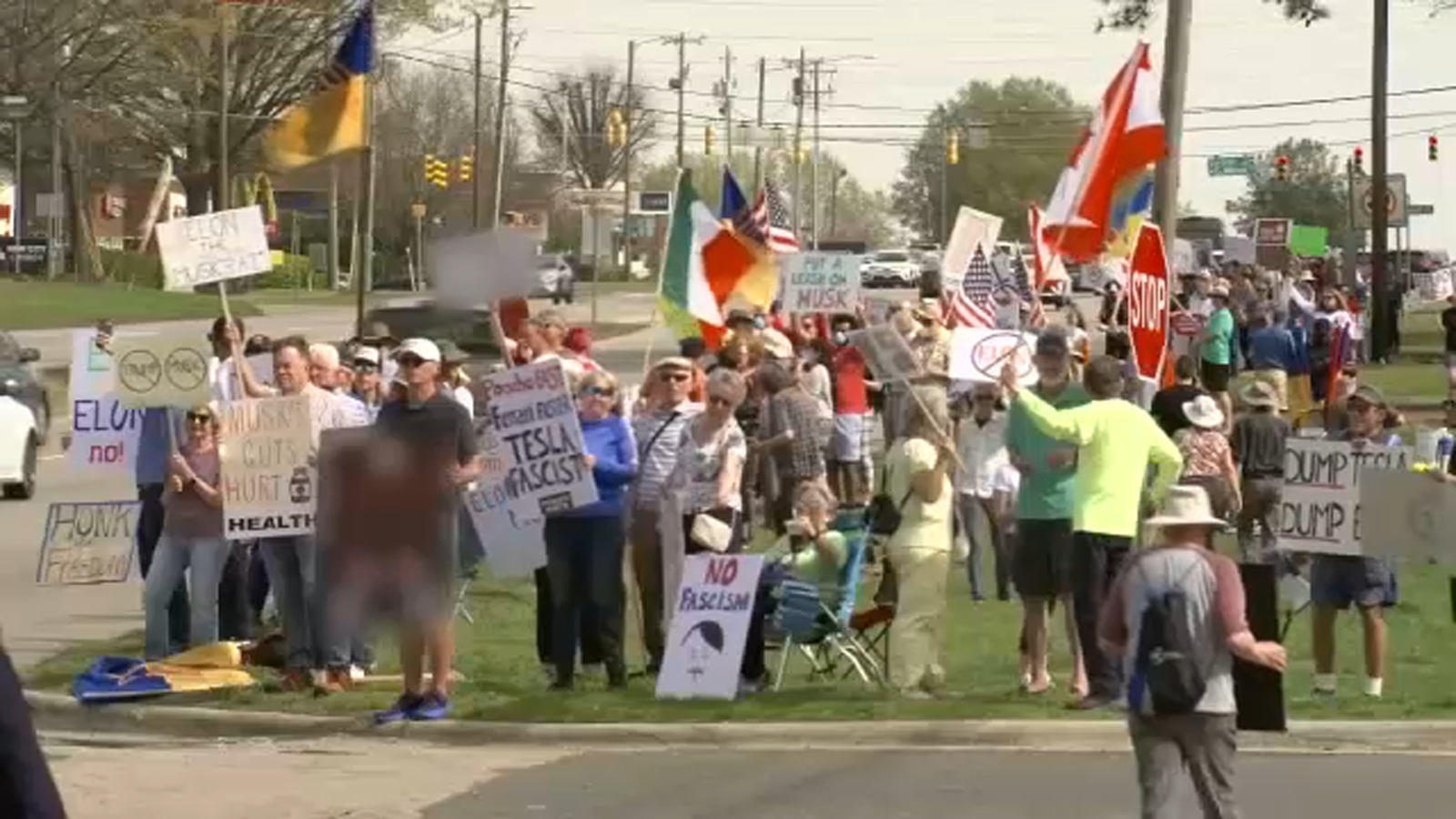 Hundreds gather outside Raleigh Tesla dealership to protest Elon Musk